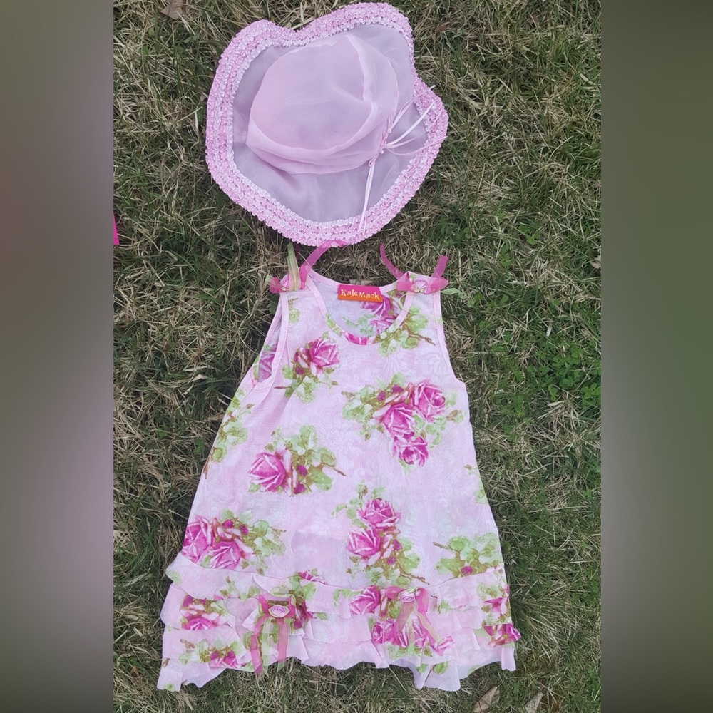 2pc sz 6 Floral Swim Coverup + Hat sz 4 5 6